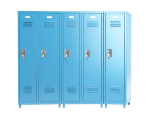 A large blue storage locker isolated
