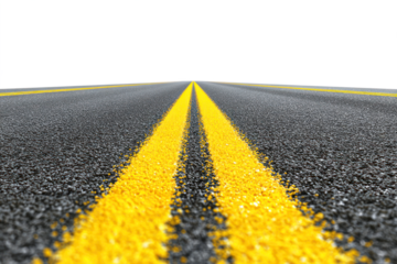 A highway road surface with a yellow center line isolated