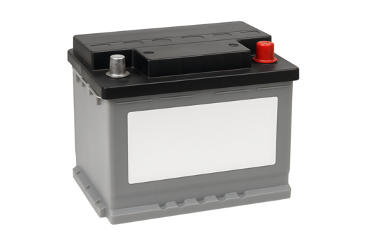 Generic solar energy storage battery with positive and negative terminals, symbolizing the future of electricity, energy independence, and eco-friendly technology
