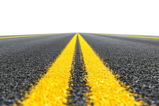 A highway road surface with a yellow center line isolated