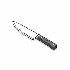 Detailed Line Art Kitchen Knife with Black Handle Illustration