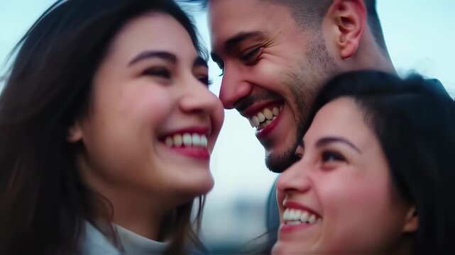 Three Friends Sharing a Joyful Moment Outdoors.