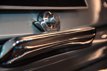 vintage retro car collection in the garage close up