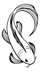Obraz premium Koi Fish Monochrome Illustration: a captivating monochrome illustration of a koi fish. Its elegant form, and fluid lines. Represents peace and good fortune. This timeless design is perfect.