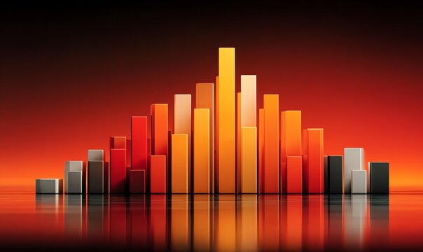 Rising Bar Chart Silhouette Over Fiery Gradient