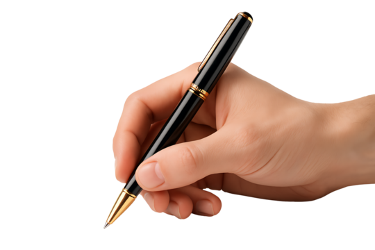 Professional writer’s hand with luxury pen ready to sign document or write note