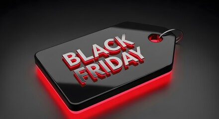 Black friday sale tag with red neon light effect, perfect for advertising campaigns