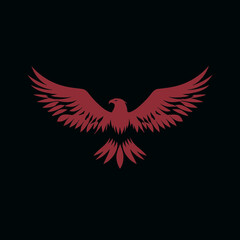 Fototapeta premium Majestic red eagle silhouette flying with wings spread against a dark background, symbolizing power, strength, and freedom. Graphic design element.
