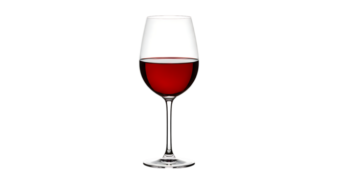 Elegant stemmed glass filled with deep red beverage centered against a solid black background