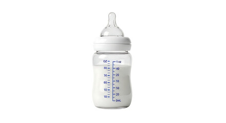 Transparent feeding container with white substance isolated on a solid dark background