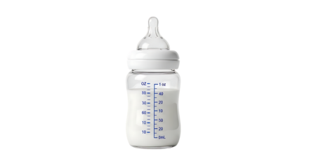 Transparent feeding container with white substance isolated on a solid dark background