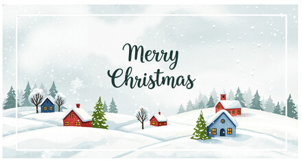 Winter landscape with colorful houses and trees on Christmas Eve  