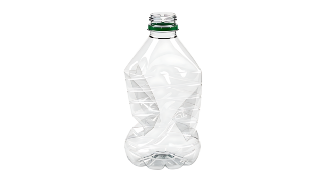 Clear plastic beverage container shows signs of being squeezed and compressed against a dark background - Powered by Adobe