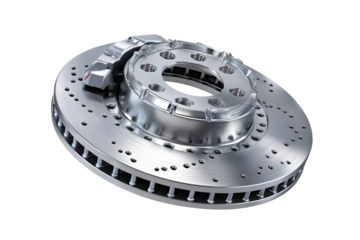 Shiny ventilated brake disc and caliper for automotive performance