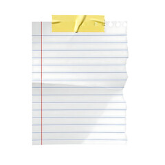 Torn sheet of lined paper secured with a strip of bright yellow adhesive tape