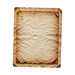 Stacked layers of aged, crumpled paper held together by a bright stationery fastener on a dark background