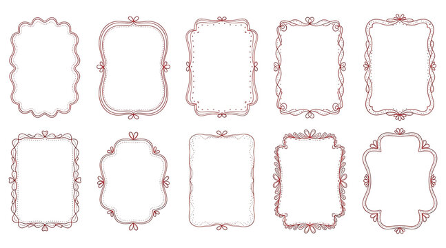 Elegant collection of decorative frame designs, isolated on white background, showcasing intricate floral and ornamental details in a variety of shapes and styles for refined embellishments
