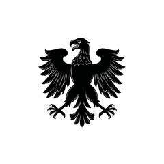 Obraz premium Powerful black eagle silhouette, majestic heraldic emblem. Stylized graphic of a regal bird of prey, symbol of freedom and strength.