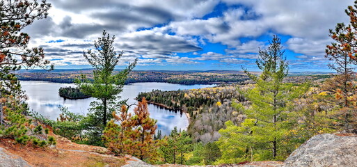 Overlook from Centennial Ridges in Algonquin Park, Ontario, Canada. Centennial Ridges Trail is considered one of the most challenging hiking trail in Algonquin Park, but the view is worth it.