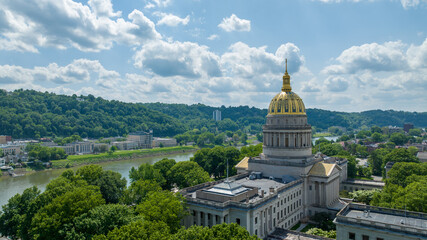Aerial View of the West Virginia State Capitol in Charleston with Gold Dome
