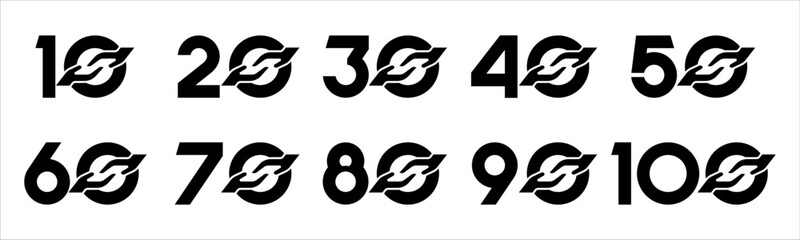 Set of collection numbers 10 to 100 with hand giving elements vector illustration. Caring hands element with numbers 10, 20, 30, 40, 50, 60, 70, 80, 90, 100 for greetings, anniversaries and more.