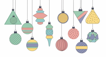Charming Christmas Ornaments Set With Minimalist Line Art Style