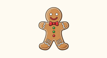 Cheerful Gingerbread Man With Bow Tie Vector Illustration