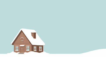 Cozy Cabin In Snowy Landscape Illustration With Clear Blue Sky