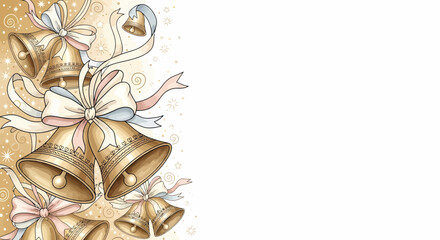 Golden Bells With Ribbons And Ornaments Festive Celebrations Background