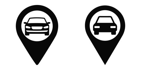 Simple car location pin icon set, GPS navigation map symbol.