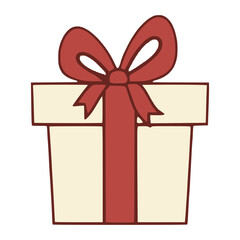 Cute holiday gift box icon vector illustration with red ribbon and bow isolated
