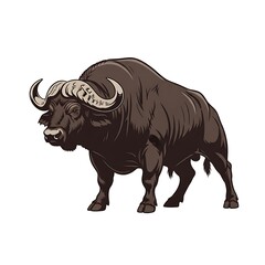 Fototapeta premium Stylized full-body bull mascot graphic in deep maroon, emphasizing strength and bulk with bold lines and white highlights