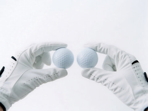 Two golf balls held by gloved hands in a close-up view - Powered by Adobe