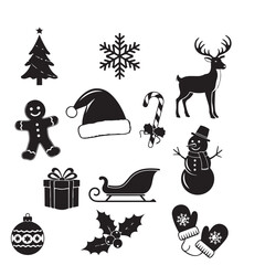 Festive flat vector illustration featuring a variety of Christmas-themed icons and symbols