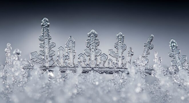 Macro Snowflakes Ice Crystals Winter Cold Closeup.