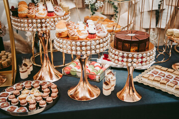 Luxury desserts, rich people's wedding. Candy bar.