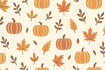 Autumnal Harvest: A vibrant, seamless pattern of pumpkins, and colorful foliage creates a festive seasonal motif.