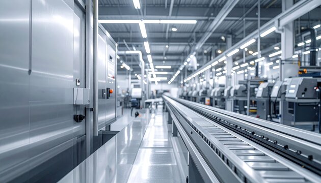 Industrial conveyor system inside modern warehouse