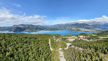 Lac de Serre-Poncon lake and Alps mountains panorama, Hautes-Alpes, France, Europe.