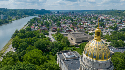 Aerial View of the State Capitol in Charleston, WV with Kanawha River