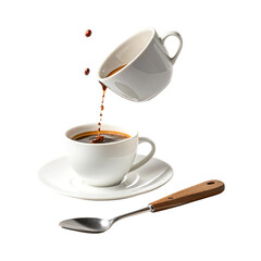 Minimalist Coffee Pour with White Ceramic Cups on Clean Background