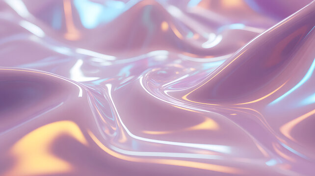 Abstract iridescent liquid surface with soft pastel colors and gentle waves, creating a dreamy and ethereal aesthetic