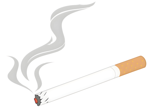 Burning cigarette with smoke isolated on transparent background - Powered by Adobe
