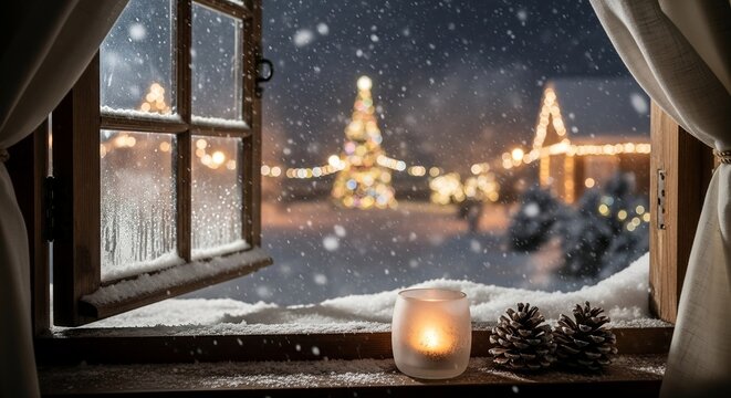 Cen&aacute;rio de Natal Perfeito: Neve, Luzes e Calor Humano em uma Noite de Inverno