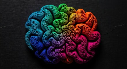 Colorful Brain Model in Rainbow Gradient on Black Background
