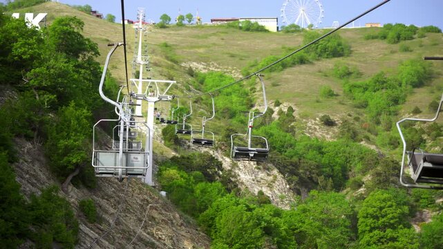 movement of an empty funicular with open seats.