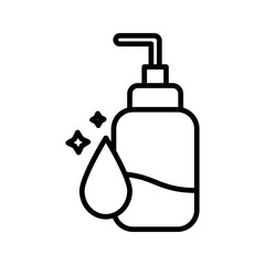 liquid soap dispenser icon Vector silhouette icon of a liquid soap dispenser with drop and sparkle symbols, representing hygiene, cleaning, or skincare product. Minimalist black design on white backgr