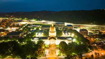 Aerial Night View of West Virginia State Capitol, Charleston