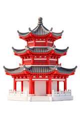 Fototapeta premium [Transparent Background PNG]Traditional Chinese multi - tiered pavilion with red and gray colors