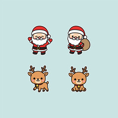 Cute santa claus and reindeer cartoon, vector illustration